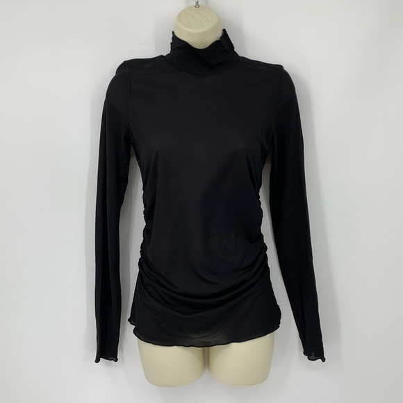 Wilfred mock neck tissue tee shirt blouse top black ruching long sleeve black S - Picture 1 of 4